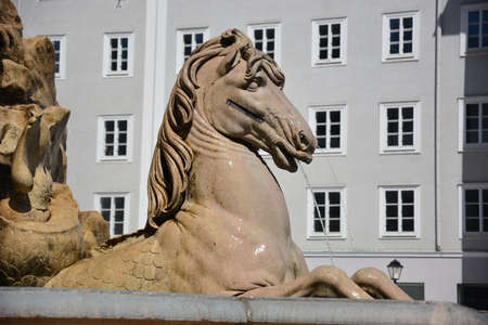 Statue of a horse in the old town of Riga, Latviaの写真素材