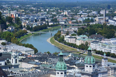 Panoramic view of Salzburg, Austria. Salzburg is the capital and largest city of Austria.の写真素材