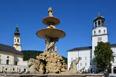 Fountain in the old town of Salzburg, Austria.の写真素材