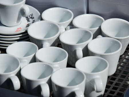 Coffee cups on the counter of a coffee shop for sale.の写真素材