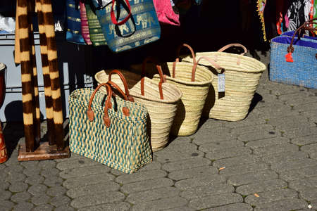 Wicker baskets for sale in a market in Vilnius, Lithuaniaの写真素材