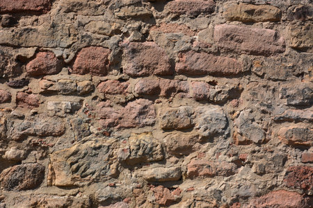 Old red brick wall background texture close up. Grunge brick wall backgroundの写真素材