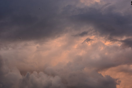 Cloudscape, Colored Clouds at Sunset near the Ocean, Backgroundの写真素材