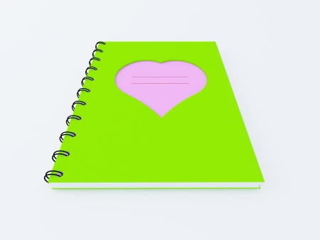 Green book with a heart in the middle.の写真素材