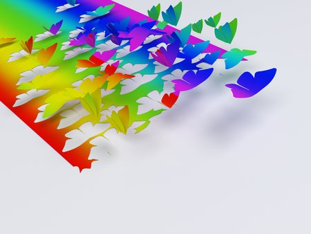 Butterfly flying out of a rainbow paper  の写真素材