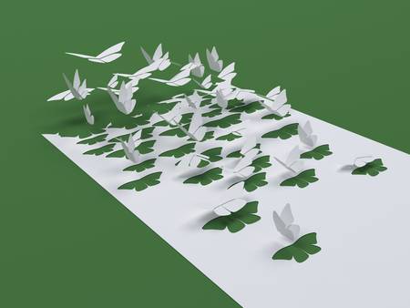 Butterfly flying out of a white paperの写真素材
