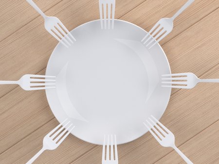 Using multiple dip fork into the dish  の写真素材