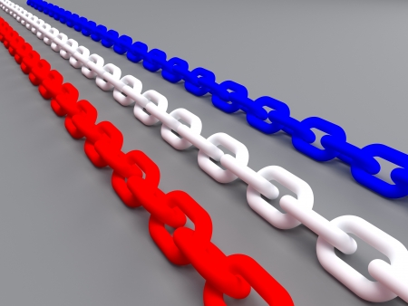 three color chain links on gray の写真素材