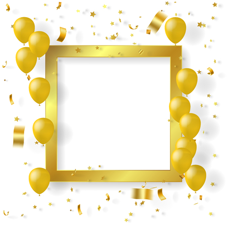 Celebration background with gold frame,gold ribbon and gold balloonのイラスト素材
