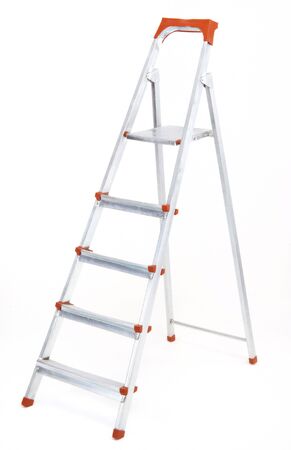 metal ladder isolated at white         の写真素材