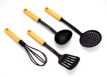 several kitchenware tools isolated at white backgroundの写真素材