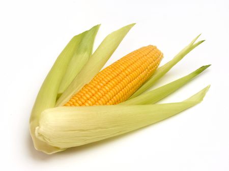 corn and leafs isolated at white background