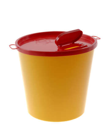 yellow small medical waste for safely trushの写真素材