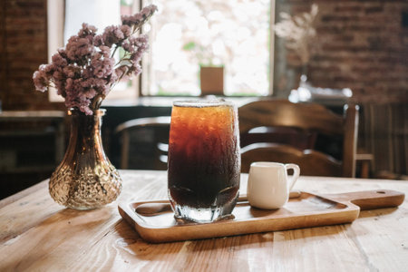 clouse up fresh ice coffee (cold americano) in coffee shop background.の写真素材