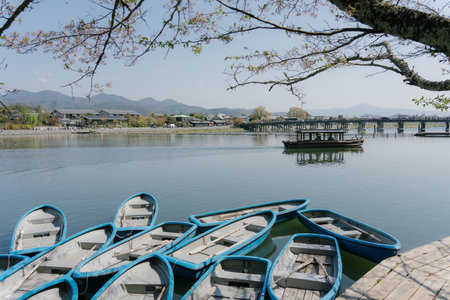 Fishing boats on the lake at Gyeongju, Koreaのeditorial素材