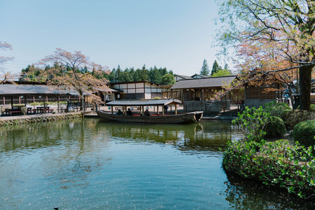 NIKKO, JAPAN - April 9, 2023 : Boat sightseeing at Edo Wonderlandのeditorial素材