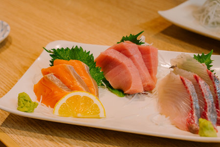 Cose up of sashimi sushi set, Japanese foodの写真素材