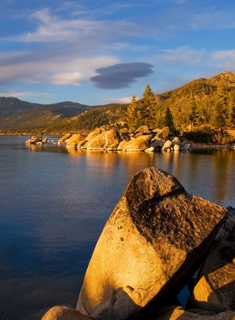 Lake Tahoe at sunsetの写真素材
