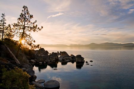 Lake Tahoe at sunsetの写真素材