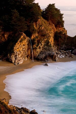 McWay Falls at Big Sur at sunset, California の写真素材