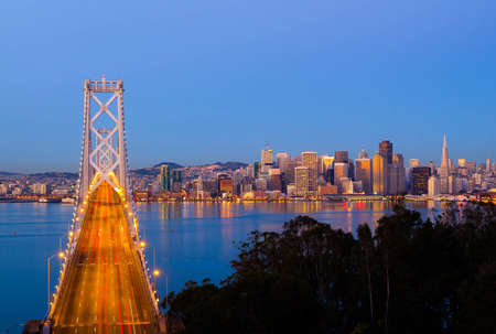 	Bay Bridge and San Francisco downtownのeditorial素材