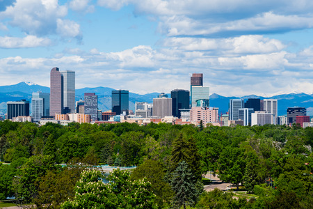 Skyscrapers in downtown Denver, Coloradoの写真素材