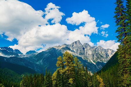 Fluffy clouds over Canadian Rockies