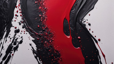 Red and black acrylic paint texture. Abstract background. Close up.の素材