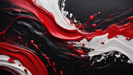 Red and black paint splashes on black background. 3d renderingの素材