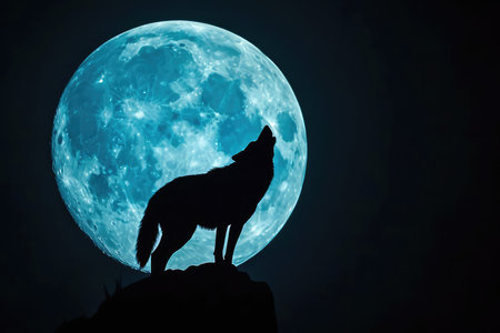 Silhouette of a wolf against the background of the full moonの素材