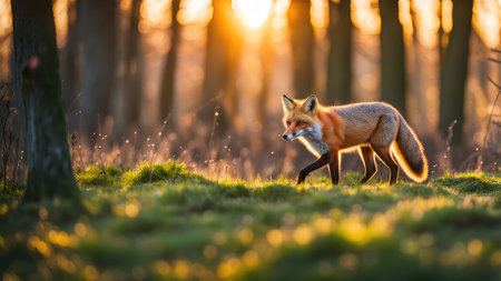 Red fox (Vulpes vulpes) in the sunset lightの素材