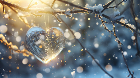 Heart in the winter forest. Valentine's day background. Love concept.の素材