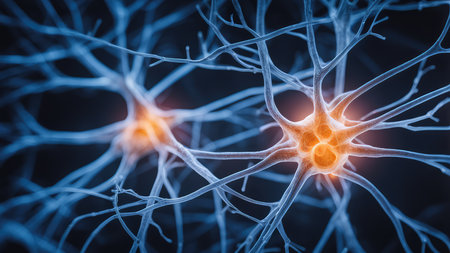 Neuron cell, 3D illustration. Neuron cell close-upの素材