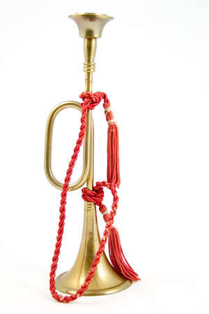 Brass bugle with red rope.の写真素材