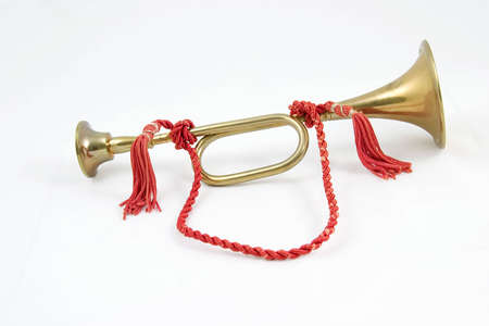 Brass bugle with red rope.の写真素材