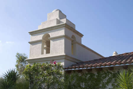Old California mission observation and bell tower.の写真素材