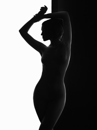 Attractive nude young woman.Monochrome beauty sexy naked girl.black and white Yin Yangの写真素材