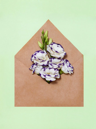 Hand Made envelope with paper flowers.still lifeの写真素材