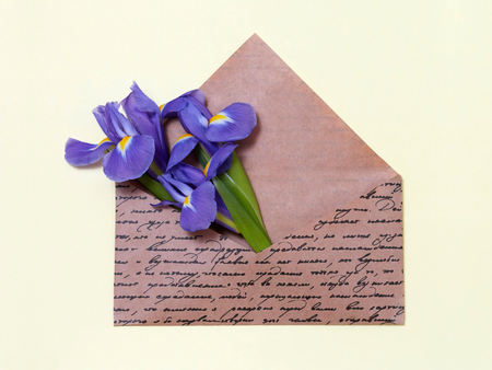 Hand Made envelope with beautiful flowers.beauty still lifeの写真素材