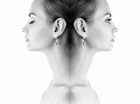 isolated close-up beauty monochrome portrait of young woman face.beautiful girlsの写真素材