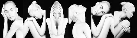 beauty black and white collage of beautiful maked women. beautiful nude girls