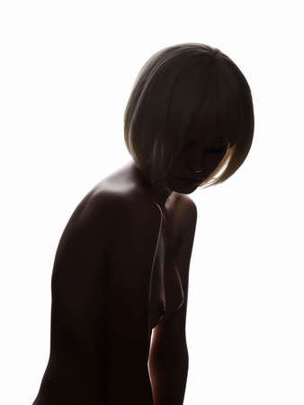 Female Nude Body Silhouette. Naked Woman posing in studioの写真素材