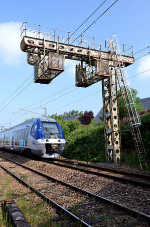 Motteville, Normandie, France, juin 2018.
Electric pole with obsolescence for trains traffic...