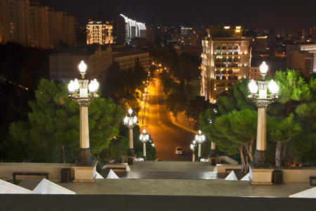 Beautiful Baku panoramic view from highland park in Azerbaijanのeditorial素材