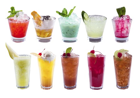 Set of alcoholic cocktails isolated on white backgroundの写真素材