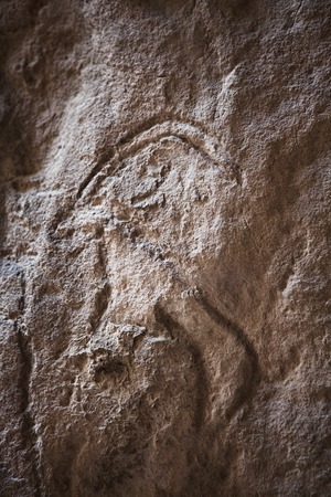 Prehistorical petroglyphs in Qobustan, Azerbaijan. Qobustan petroglyphs are listed by UNESCO as World Heritage.の写真素材