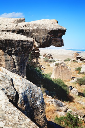 Qobustan national park antient rocks and mountains in Azerbaijan near Bakuの写真素材