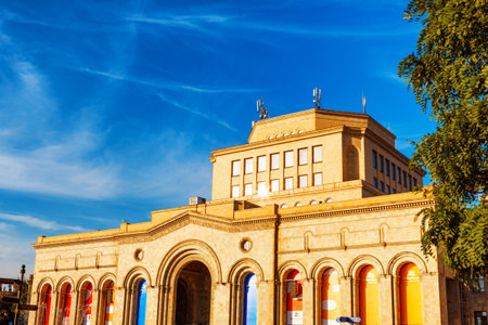 Yerevan, Armenia - September 26, 2016: beautiful view on Republic Square and national Armenia Museum of Art and History in front of the fountain Yerevanのeditorial素材