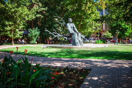 Yerevan, Armenia - September 26, 2016: The statue of Komitas near the Yerevan Komitas State Conservatory, Kentron Districtのeditorial素材