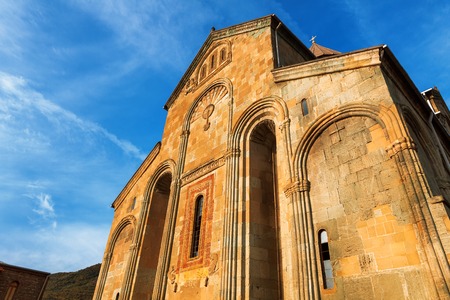 Close up of Svetitskhoveli Orthodox Cathedral in Mtskheta, Georgia. Church with mural of zodiacの写真素材